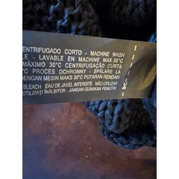 Zara Sweater Women Small Black Open Knit‎ V Back Fringe Sides Short Sleeve Tunic - Picture 12 of 12